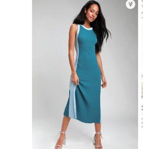 NWT Lulus Hype Woman Teal Blue Ribbed Knit Dress
